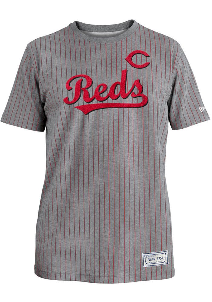 New Era Cincinnati Reds Grey PINSTRIPE RINGER Short Sleeve Fashion T Shirt