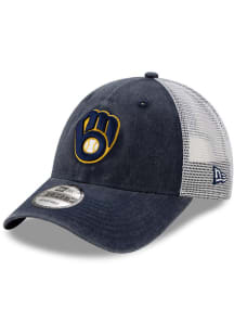 New Era Milwaukee Brewers Cooperstown Trucker Adjustable Hat - Navy Blue