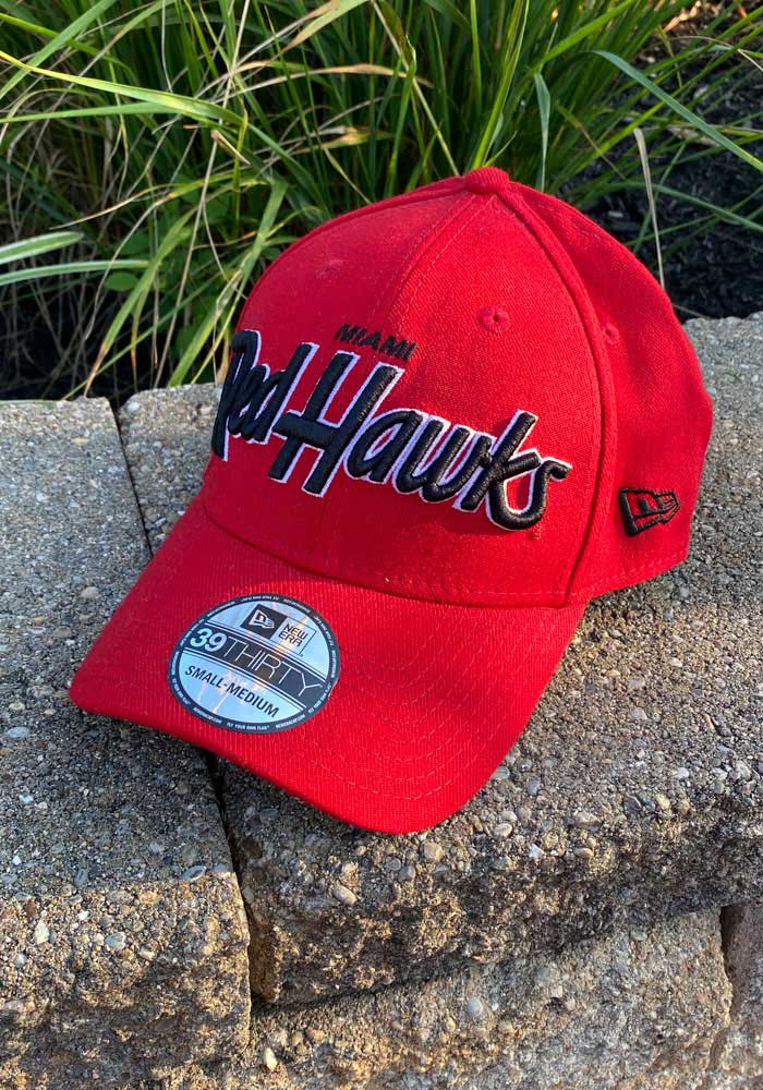 New Era Miami RedHawks Mens Red Miami Redhaws red Script Sign 39THIRTY Flex Hat