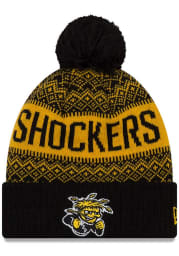 New Era Wichita State Shockers Black Wichita State Black Wintry Pom JR Knit Youth Knit Hat