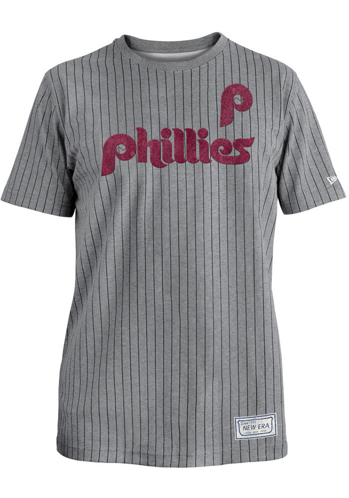 New Era Philadelphia Phillies Grey PINSTRIPE RINGER Short Sleeve Fashion T Shirt