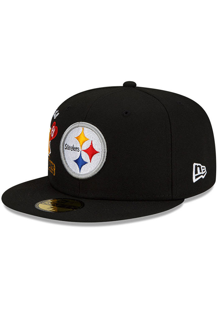 New Era Pittsburgh Steelers Black City Cluster 59FIFTY Fitted Hat, Black, POLYESTER, Size 7 1/4, Rally House