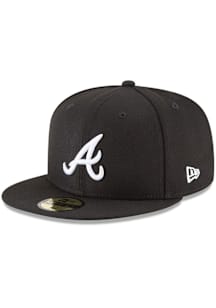 New Era Atlanta Braves Mens Black Basic Black and White 59FIFTY Fitted Hat