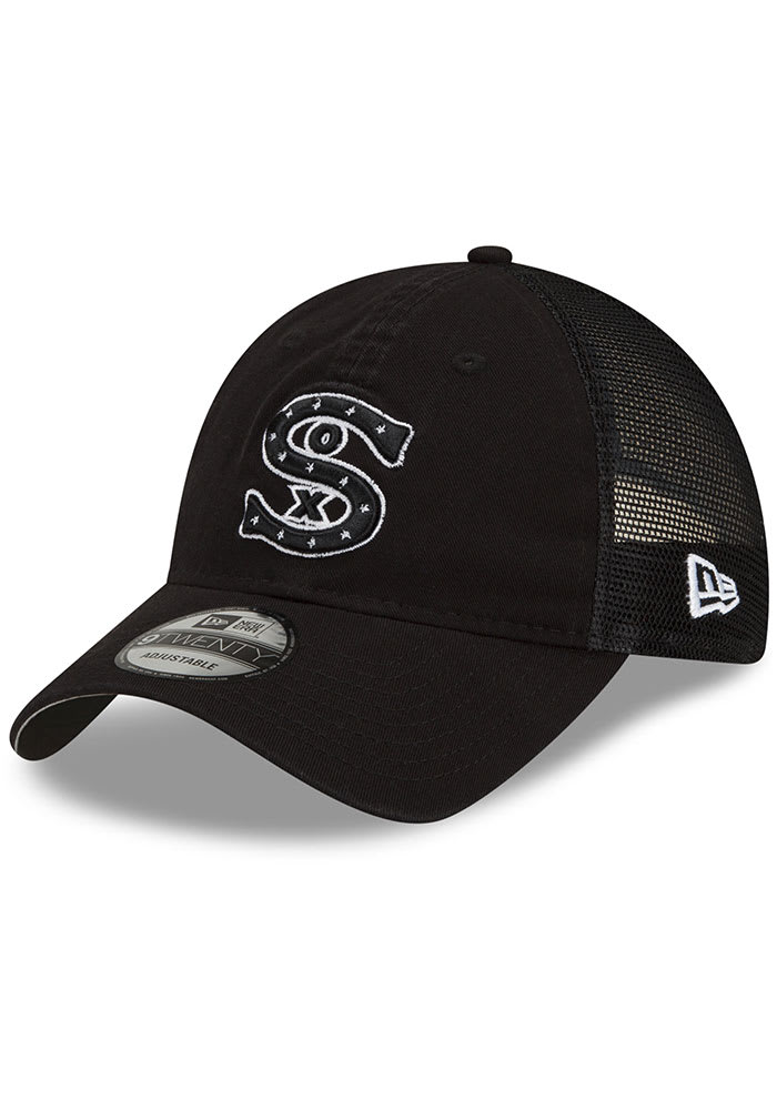 Men's New Era Chicago White Sox Property 9TWENTY Black and White Mesh  Snapback Adjustable Cap