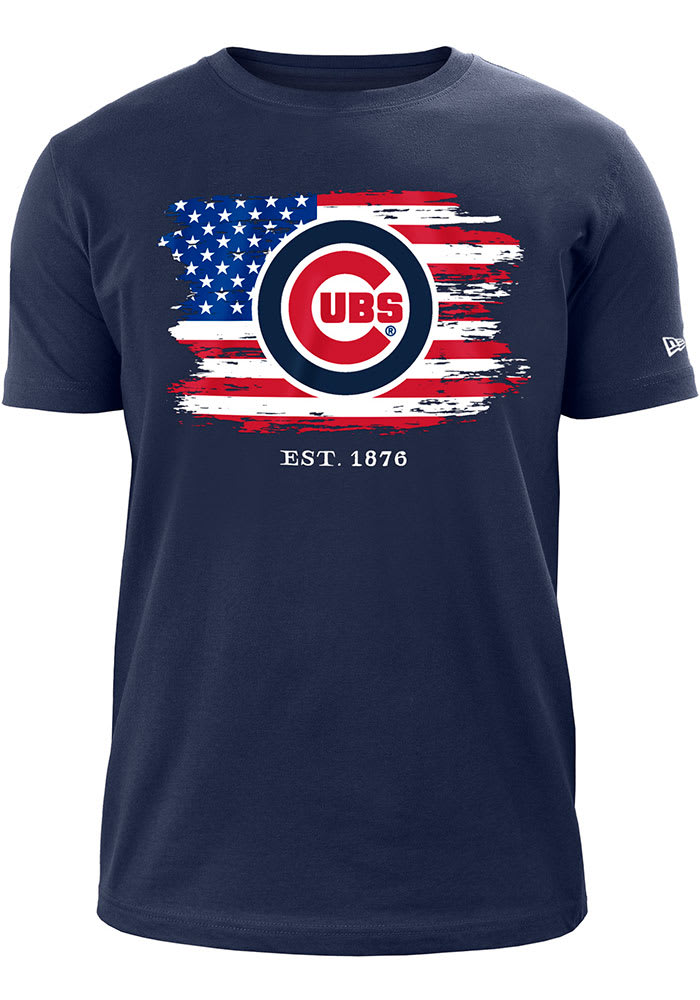New Era Chicago Cubs Navy Blue Logo Over Flag Short Sleeve T Shirt