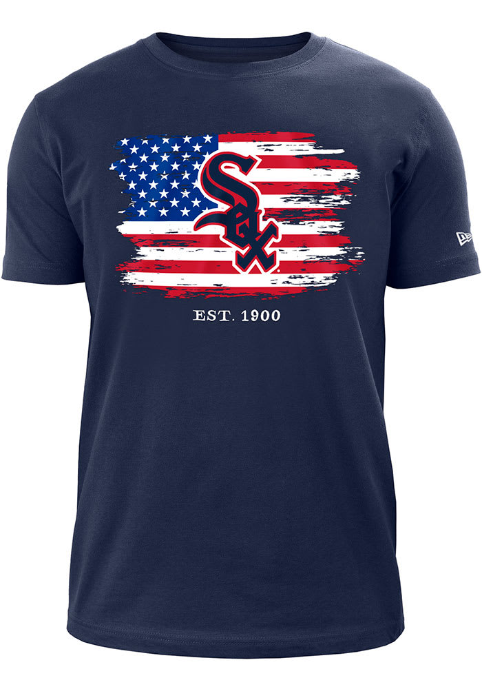New Era Chicago White Sox Navy Blue Logo Over Flag Short Sleeve T Shirt