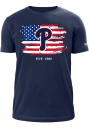 New Era Philadelphia Phillies Navy Blue Logo Over Flag Short Sleeve T Shirt