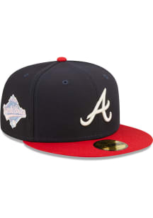 New Era Atlanta Braves Mens Navy Blue POP SWEAT 5950 Fitted Hat
