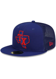 New Era Texas Rangers Mens Blue 2022 Batting Practice 59FIFTY Fitted Hat