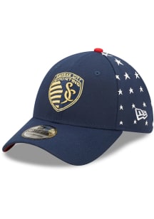 New Era Sporting Kansas City Mens Navy Blue MLS 2022 Americana 39THIRTY Flex Hat