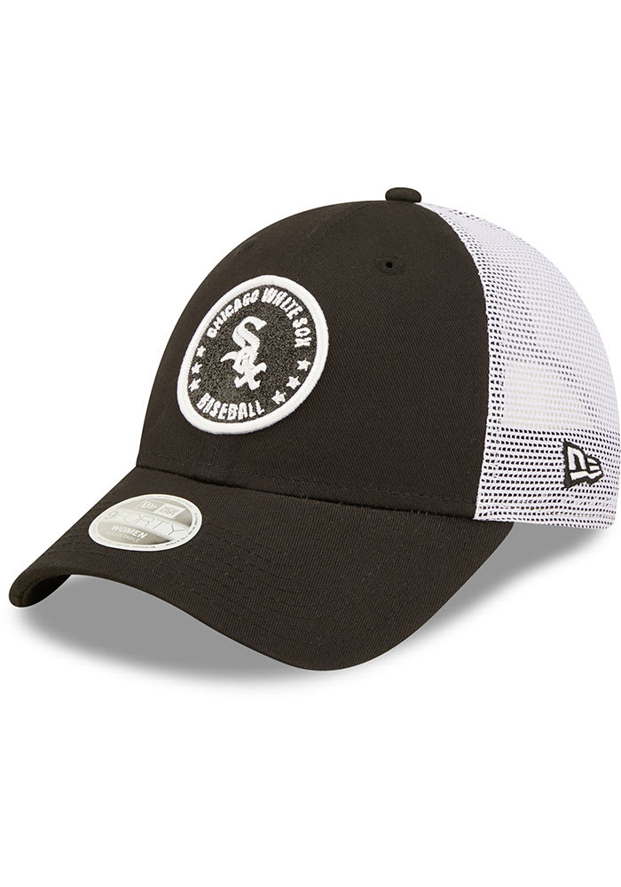 New Era Chicago White Sox Black Womens Glitter Circle 9FORTY Womens Adjustable Hat