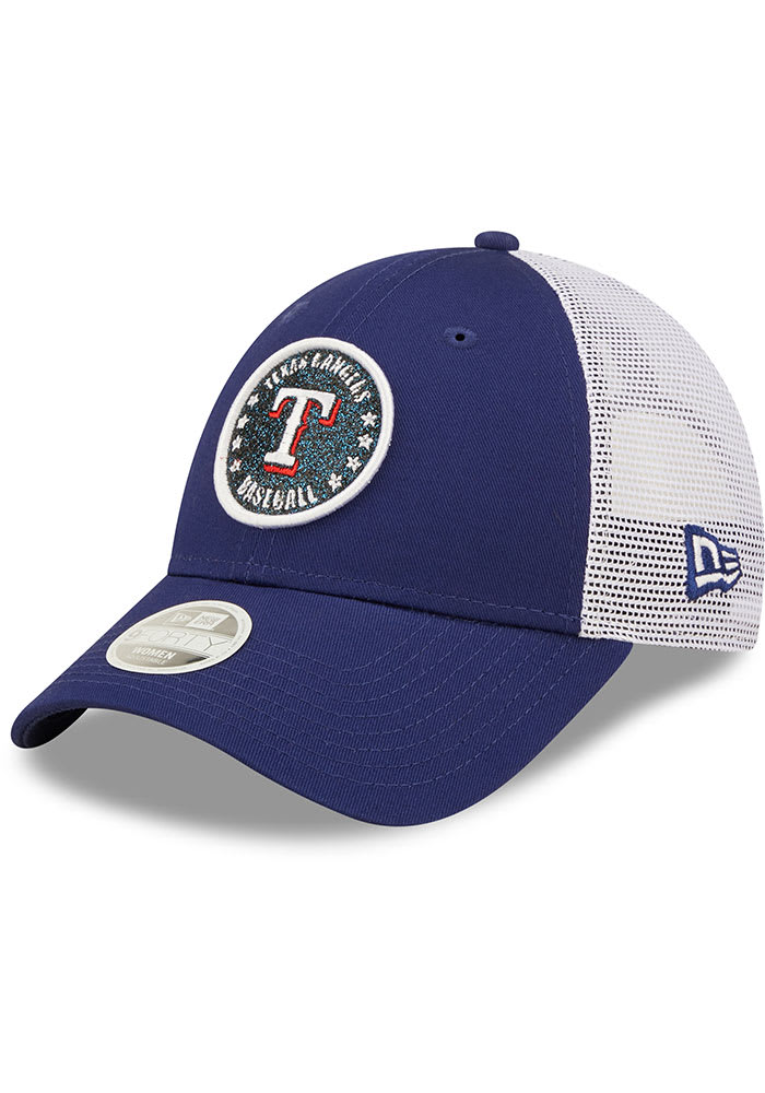 New Era Texas Rangers Blue Womens Glitter Circle 9FORTY Womens Adjustable Hat