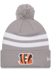 New Era Cincinnati Bengals Grey 2T Top Stripe Pom Mens Knit Hat