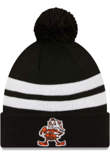 New Era Cleveland Browns Black 2T Top Stripe Pom Mens Knit Hat