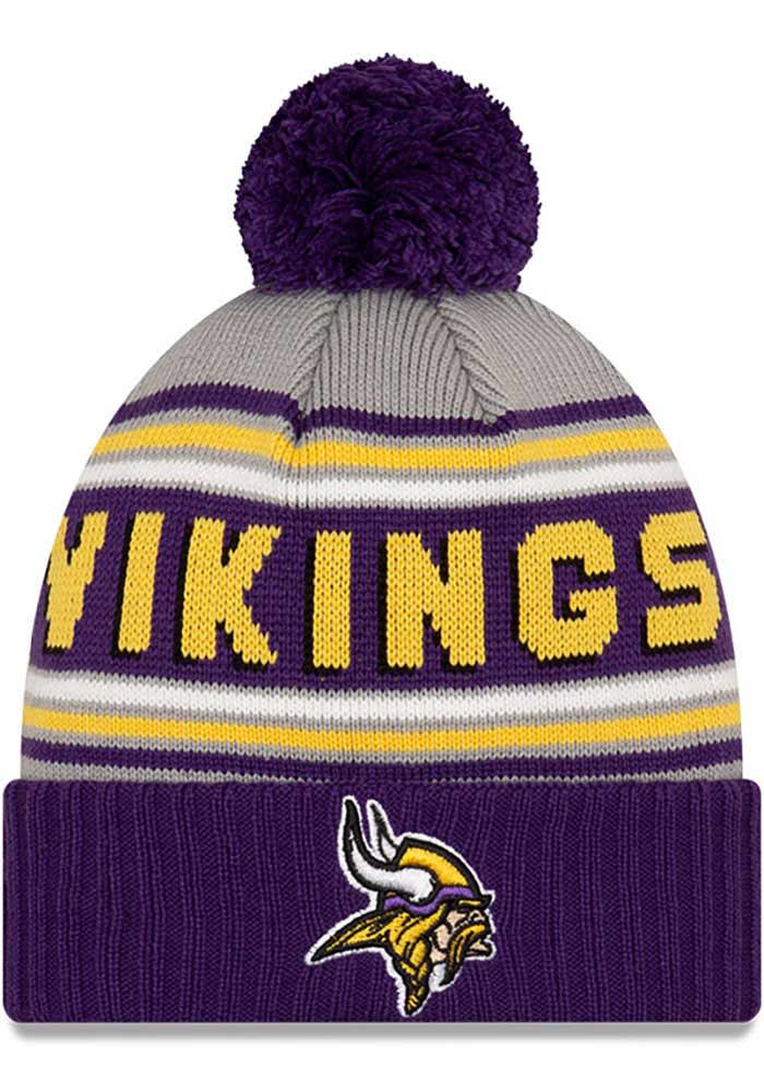 New Era Men's Minnesota Vikings Heather Grey Pom Knit Beanie