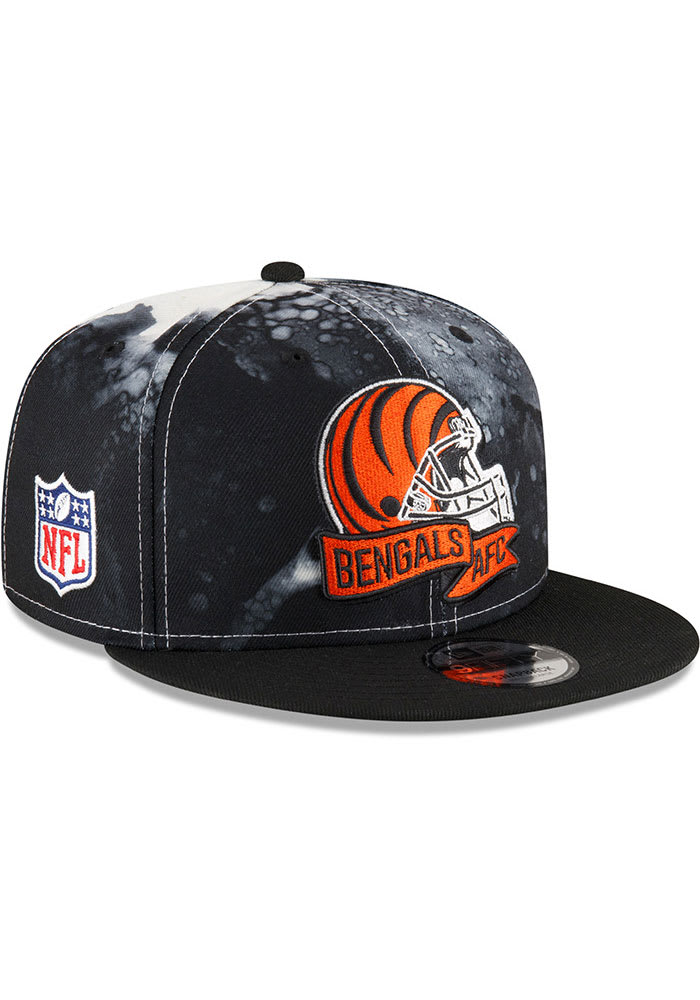 New Era Cincinnati Bengals Black Ink Dye 2022 Sideline 9FIFTY Mens Snapback Hat