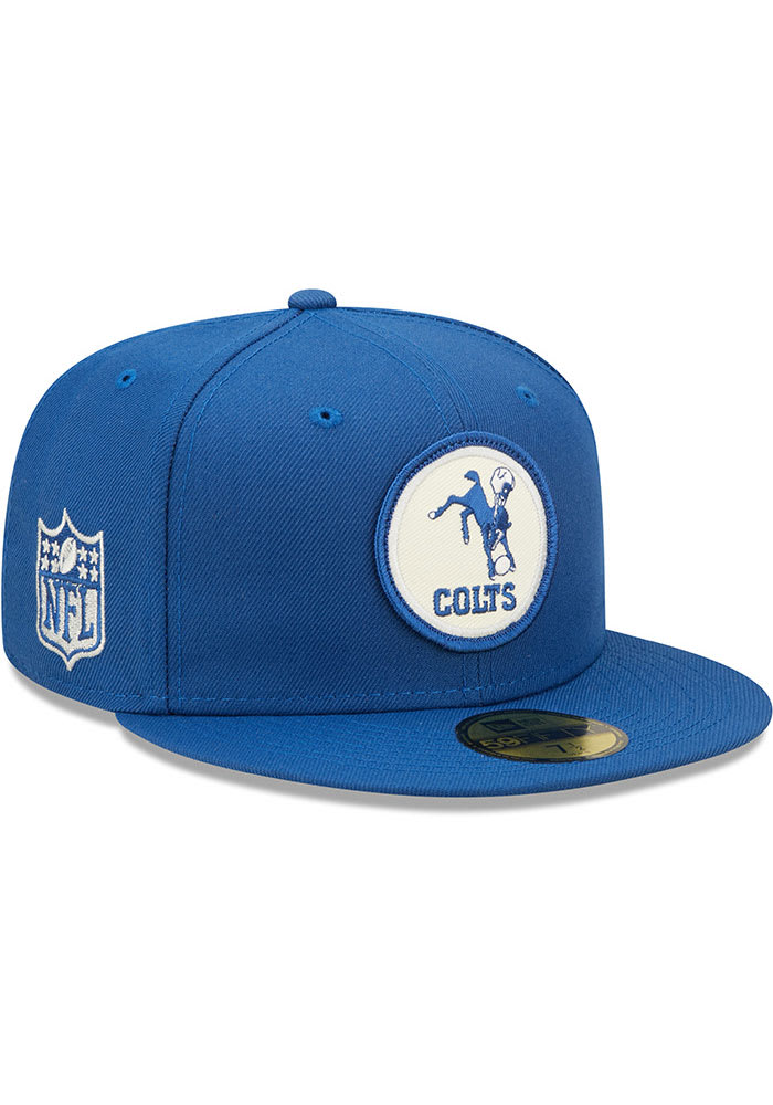 New Era Indianapolis Colts Mens Blue Retro 2022 Sideline 59FIFTY Fitted Hat