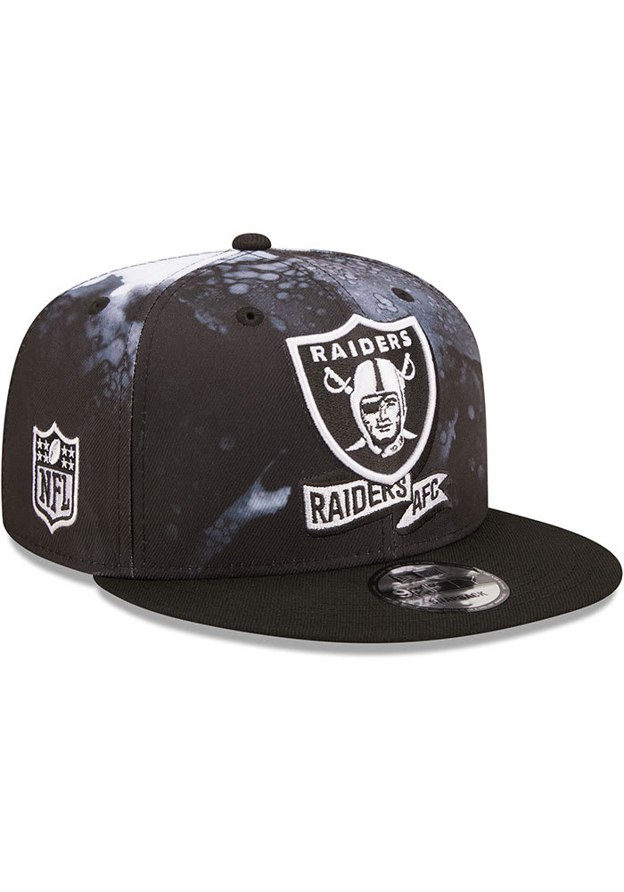 New Era Las Vegas Raiders Black Ink Dye 2022 Sideline BW 9FIFTY Mens Snapback Hat