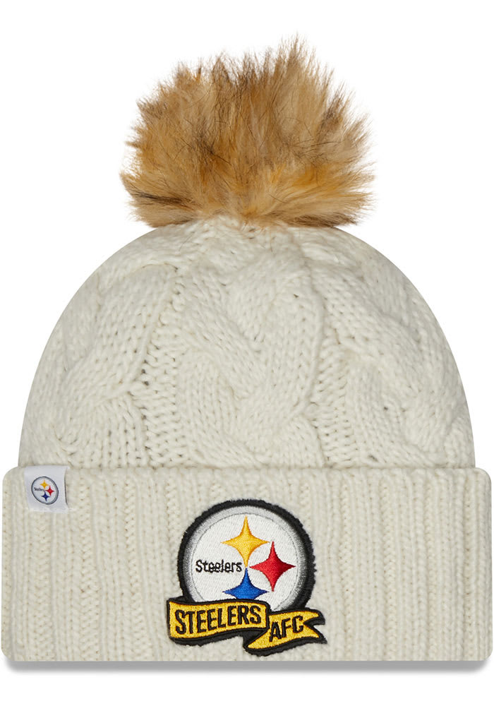 Women's New Era Pink/Black Pittsburgh Steelers 2022 NFL Crucial Catch Pom Knit Hat