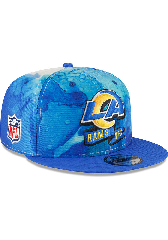 New Era Los Angeles Rams Blue Ink Dye 2022 Sideline 9FIFTY Mens Snapback Hat