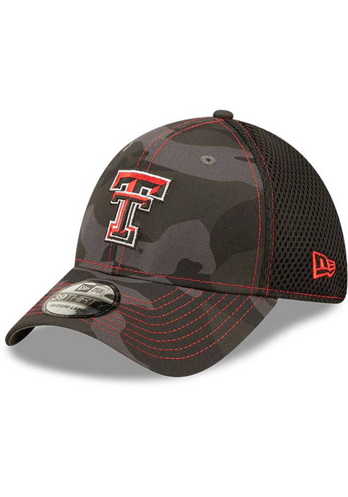 New Era Texas Tech Red Raiders Mens Black Camo 39THIRTY Flex Hat