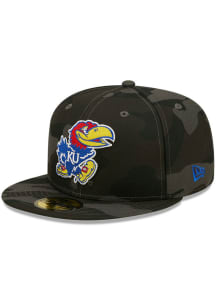 New Era Kansas Jayhawks Mens Black Camo 59FIFTY Fitted Hat