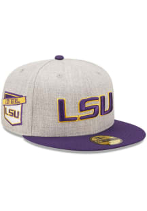 New Era LSU Tigers Mens Grey Heather Patch 59FIFTY Fitted Hat