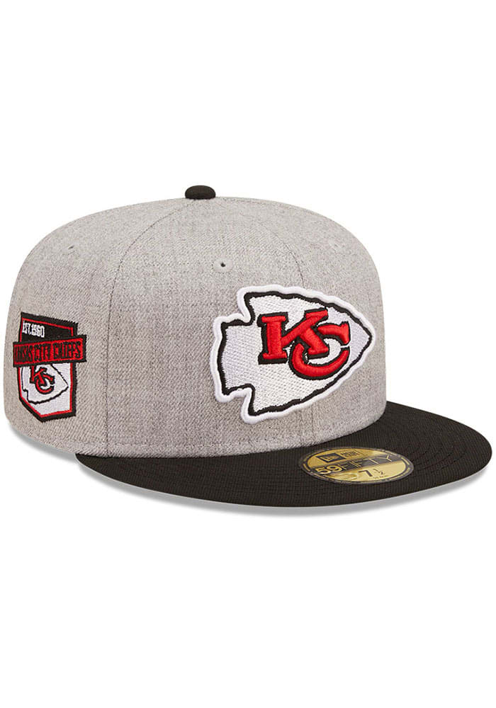 Kansas City Chiefs Hat Fitted Cap M L Men New Era Gray NFL Football Heather