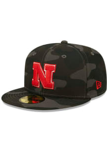 New Era Nebraska Cornhuskers Mens Black Camo 59FIFTY Fitted Hat