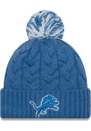 New Era Detroit Lions Blue Cozy Cable Cuf Pom Womens Knit Hat