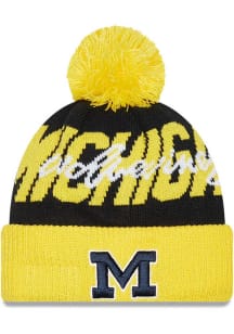 New Era Michigan Wolverines Black Confident Pom Mens Knit Hat
