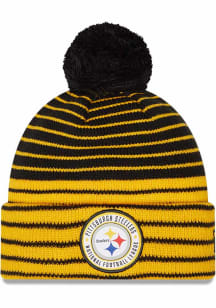 New Era Pittsburgh Steelers Black Patch Pom Mens Knit Hat