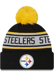 New Era Pittsburgh Steelers Black Repeat Pom Mens Knit Hat