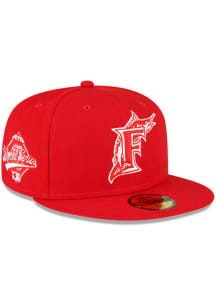 New Era Miami Marlins Mens Red Side Patch 59FIFTY Fitted Hat