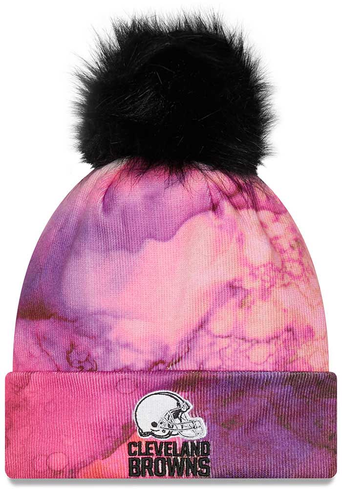 New Era Cleveland Browns Pink 2022 Crucial Catch Pom Womens Knit Hat