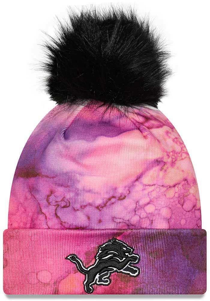 New Era Detroit Lions Pink 2022 Crucial Catch Pom Womens Knit Hat