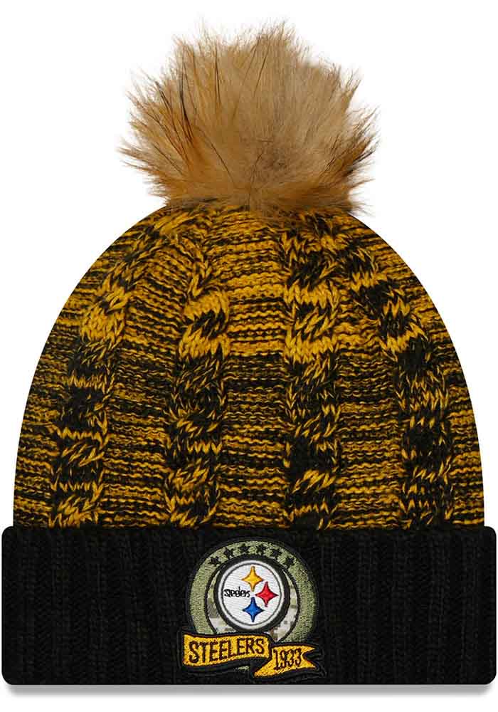 New Era Pittsburgh Steelers Black 2022 Salute to Service Pom Womens Knit Hat