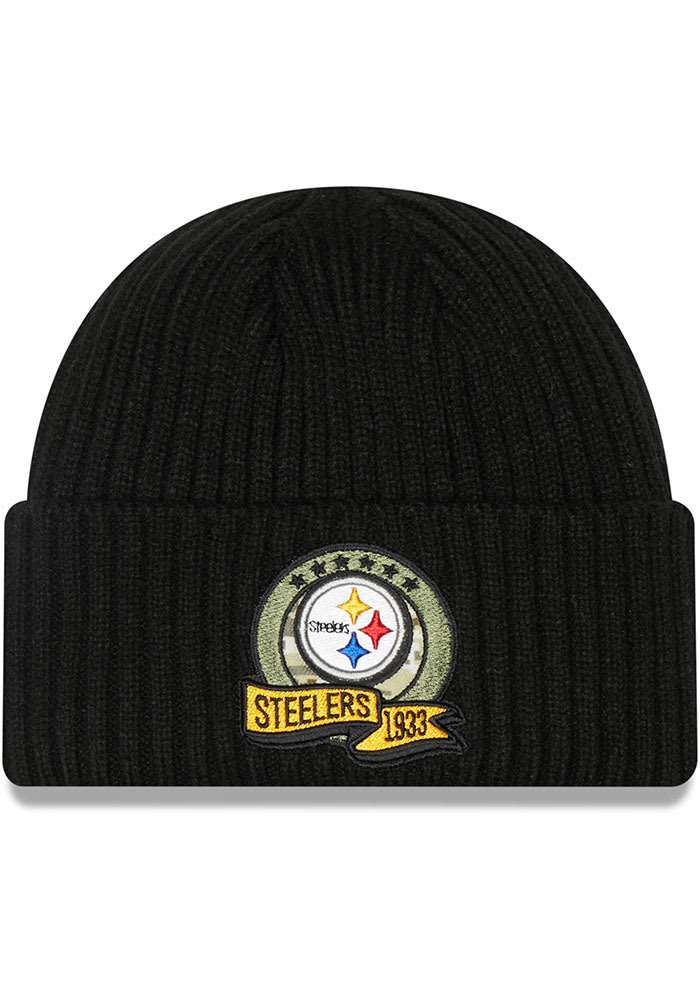 New Era Pittsburgh Steelers Black 2022 Salute to Service Cuff Mens Knit Hat