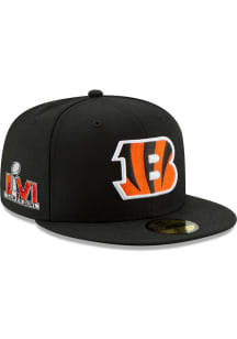New Era Cincinnati Bengals Mens Black Super Bowl LVI Patch 59FIFTY Fitted Hat