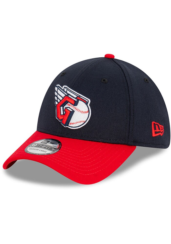 Cleveland Guardians Mens G Logo Red Visor 39THIRTY NAVY New Era Flex Hat