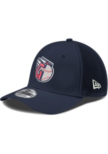 New Era Cleveland Guardians Mens Navy Blue G Logo Navy Mesh Neo 39THIRTY Flex Hat
