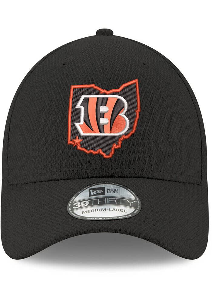 New Era Cincinnati Bengals Mens Black State Front Diamond 39THIRTY Flex Hat