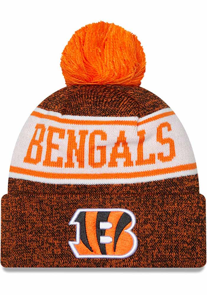 New Era Men's Cincinnati Bengals Patch Grey Pom Knit Beanie