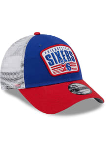 New Era Philadelphia 76ers Blue JR 2T Patch 9FORTY Youth Adjustable Hat