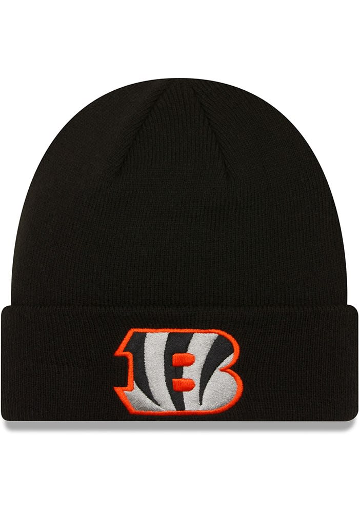 Men's New Era Black Cincinnati Bengals Tiger Logo Solid Uncuffed Knit Beanie