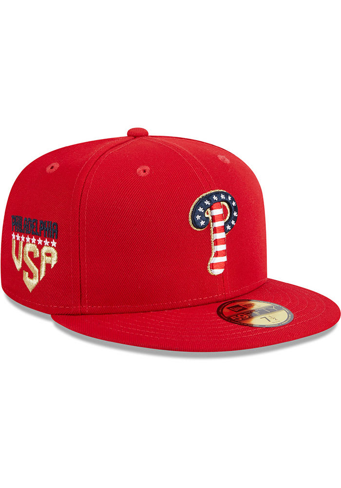 New Era Philadelphia Phillies Red 2023 4th of July 59FIFTY Fitted Hat, Red, POLYESTER, Rally House