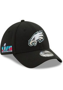 New Era Philadelphia Eagles Mens Black 2022 Super Bowl LVII Participant Side Patch Flex Hat