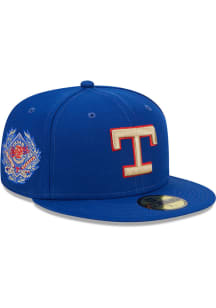 New Era Texas Rangers Mens Blue Laurel Side Patch 59FIFTY Fitted Hat