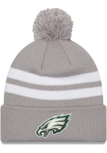 New Era Philadelphia Eagles Grey Current Logo Top Stripe Cuff Pom Mens Knit Hat