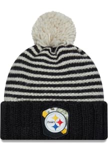 New Era Pittsburgh Steelers Black 2023 Salute to Service W Cuff Pom Womens Knit Hat